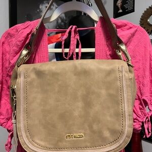 Steve Madden Beige Shoulder Bag with Gold Accents